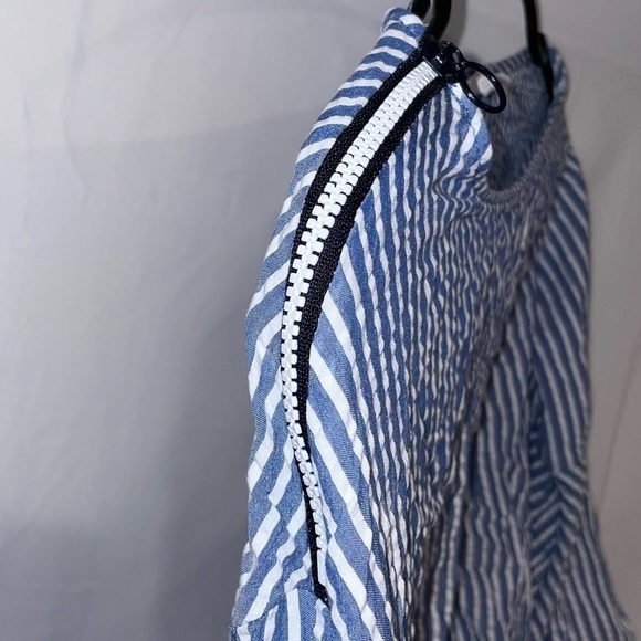 Zara Trafaluc Collection Blouse Off Shoulder Seersucker Striped Bell Sleeve Zip - Picture 8 of 11